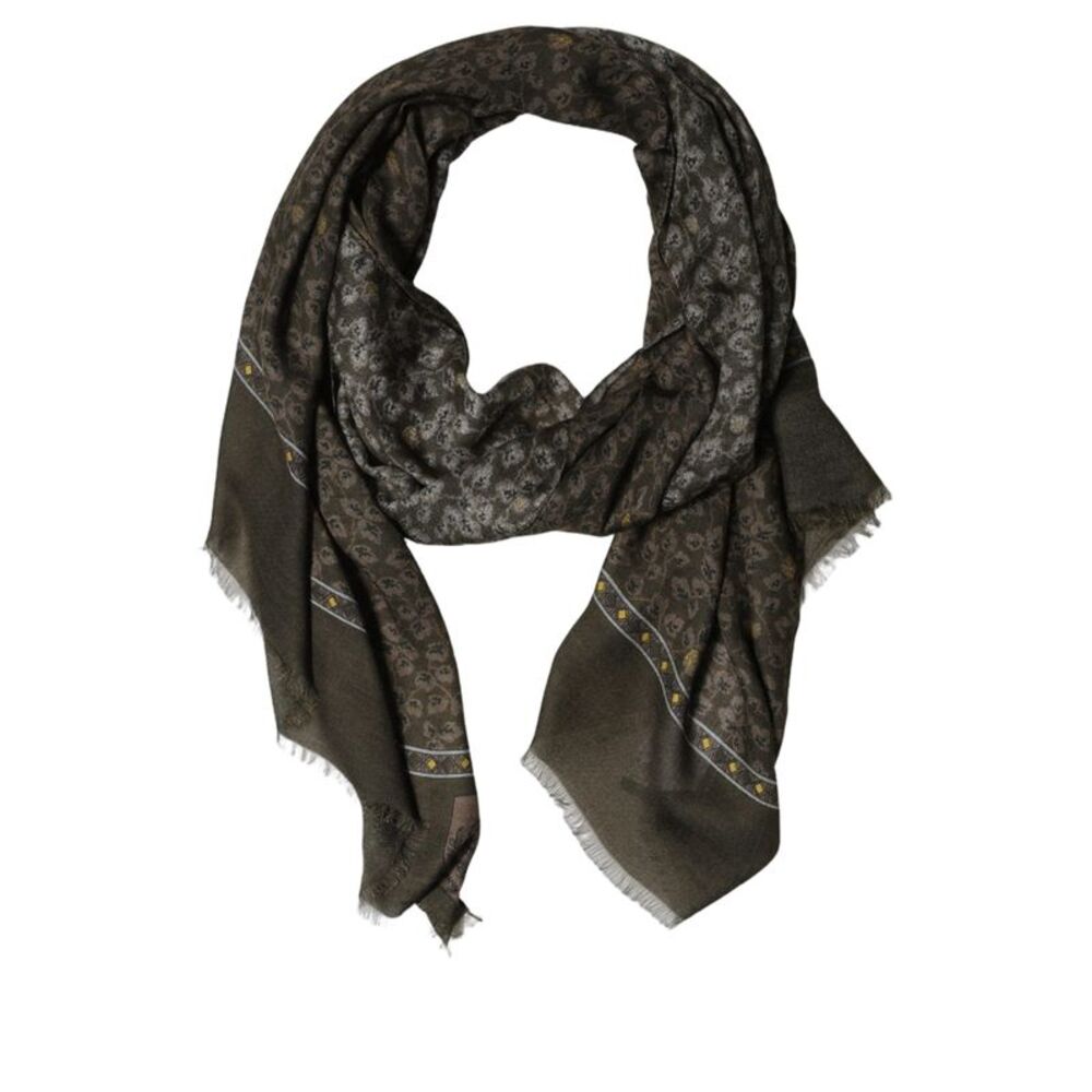 Dolce & Gabbana Olive Green Cotton Floral Neck Shawl Women's Scarf